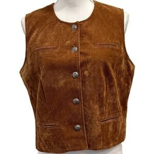 VTG 90s Stonebridge Co Suede Look Button Front Vest Brown Boho Cowgirl P Medium‎